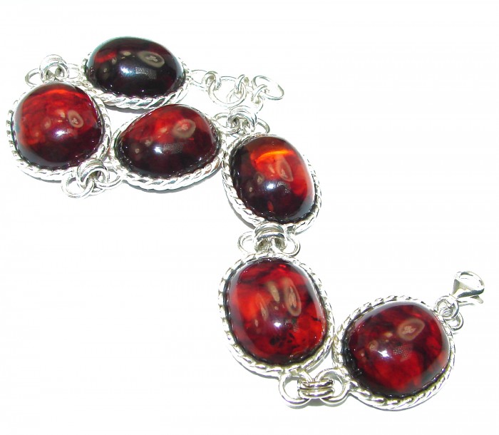 HUGE Beautiful Amber .925 Sterling Silver handcrafted Bracelet - photo 1