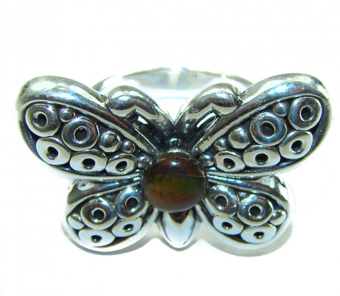 Outstanding Butterfly Genuine Canadian Ammolite .925 Sterling Silver handmade ring size 8 - photo 1
