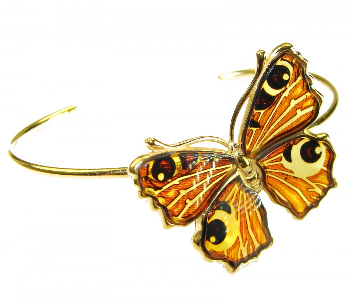 Golden Butterfly Genuine Baltic Amber 14K Gold over .925 Sterling Silver handamde Bracelet - photo 3