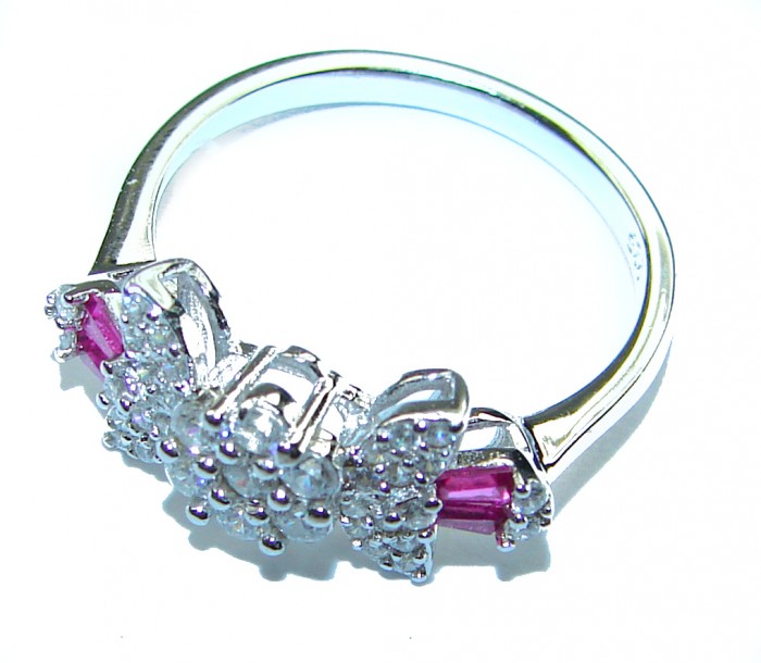 1.8 carat Authentic Ruby .925 Sterling Silver Handcrafted Ring size 6 3/4 - Side view of a handcrafted 1.8 carat ruby sterling silver ring