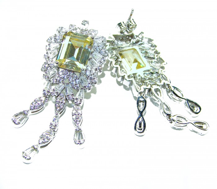 Vintage Beauty Authentic 22.5 carat Brazilian Citrine .925 Sterling Silver handcrafted earrings - Vintage earrings with Brazilian Citrine and crystal accents, top view.