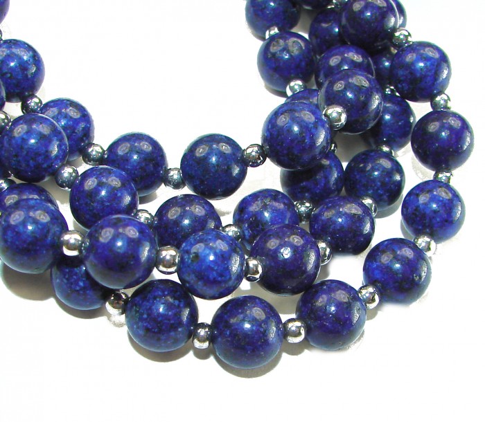 Boho Style 105.2 grams Lapis Lazuli .925 Sterling Silver handmade necklace - Close-up of Boho Style Lapis Lazuli and Sterling Silver necklace.