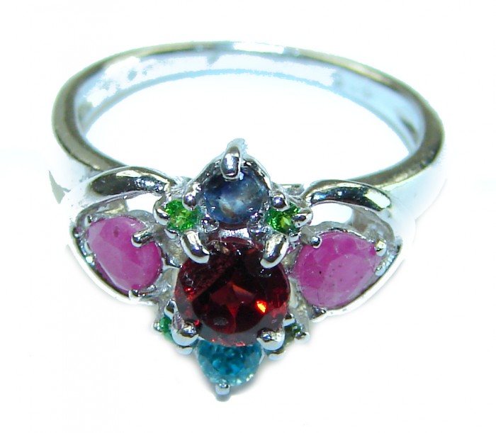 Blooming Rose Authentic 1.9 carat Garnet .925 Sterling Silver handcrafted Ring size 6 - photo 2