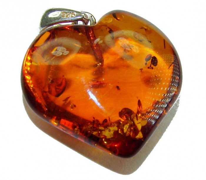 Mom's Love amazing quality Baltic Amber .925 Sterling Silver handmade pendant - Amber heart pendant close-up with sterling silver bail.