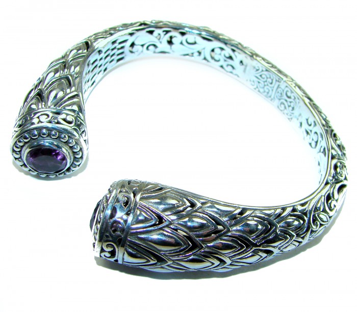 Bali Legacy 49.5 grams authentic 8.9 carat Amethyst Floral Bracelet in .925 Sterling Silver handcrafted bracelet - photo 1