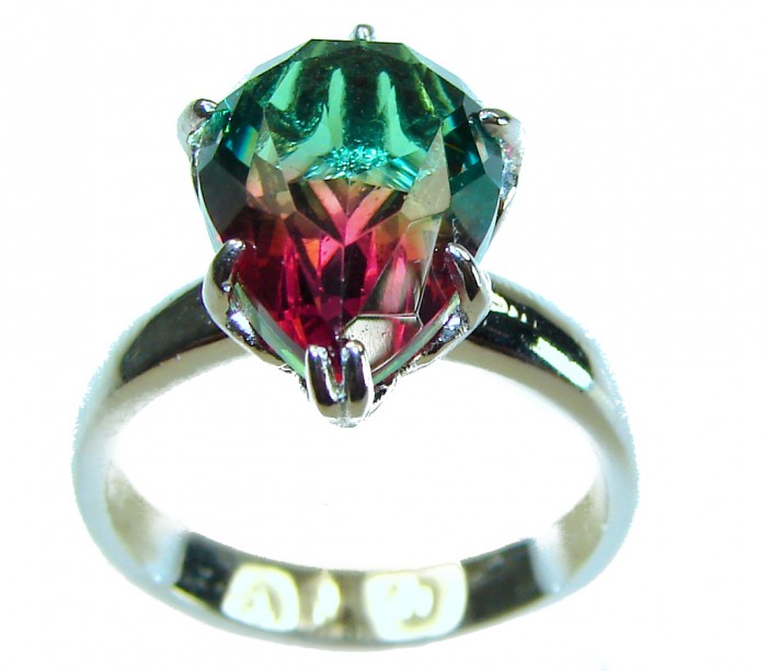 7.9 carat pear cut Brazilian Tourmaline 14K Gold over .925 Sterling Silver Perfectly handcrafted Ring s. 7 - Close-up of pear cut Brazilian tourmaline ring in 14K gold over sterling silver