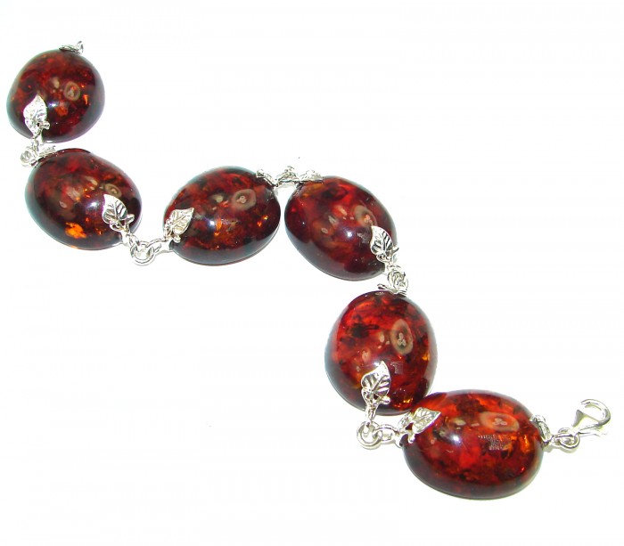 HUGE Beautiful Amber .925 Sterling Silver handcrafted Bracelet - photo 1