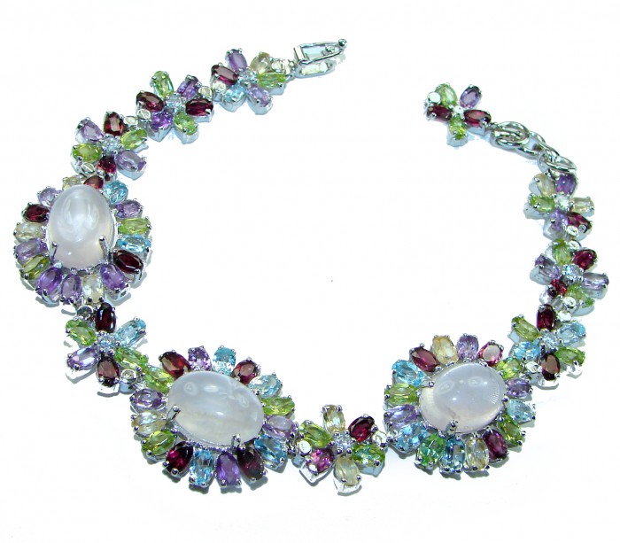 Blooming Garden Natural 55.2 carat Rose Quartz 14K .925 Sterling Silver handmade Bracelet - photo 3