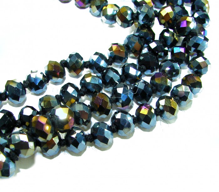 Bohemian Style Huge Genuine 80 inches Titanum Druzy handmade necklace - Close-up of faceted titanium druzy gemstone necklace.