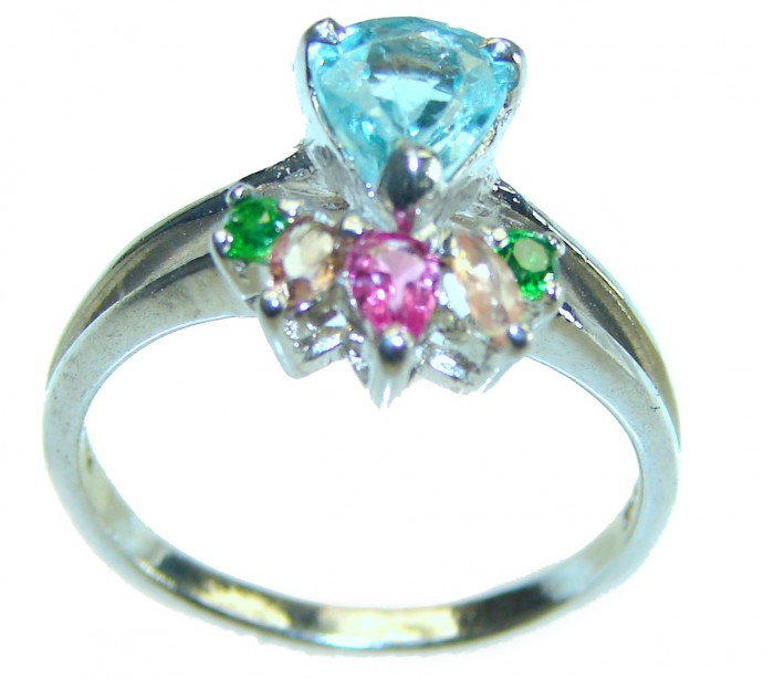 Splendid 1.5 carat Aquamarine .925 Sterling Silver Handcrafted Ring size 7 1/4 - photo 2