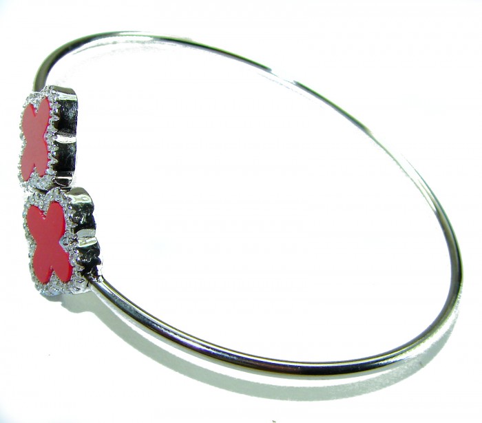 A Red four-leaf clover Coral .925 Sterling Silver handcrafted Bracelet - photo 3