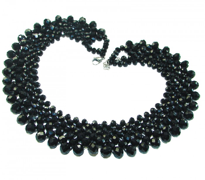 Rare Unusual Natural Spinel .925 Sterling Silver NECKLACE - Black spinel sterling silver necklace with clasp detail.