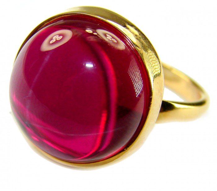 Bella Rosa Genuine 12.8 CARAT Star Ruby 14k GOLD OVER .925 Sterling Silver Large Statement Ring size 8 1/4 - Close-up of Bella Rosa 12.8 ct Star Ruby in 14k gold over .925 ring.