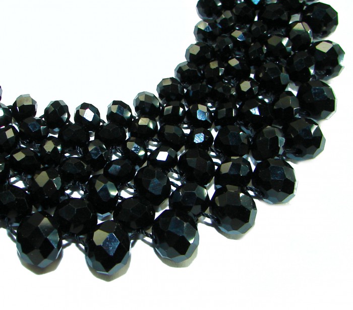 Rachel 250 carat Authentic Onyx .925 Sterling Silver handmade Necklace - Close-up of faceted onyx beads on sterling silver jewelry