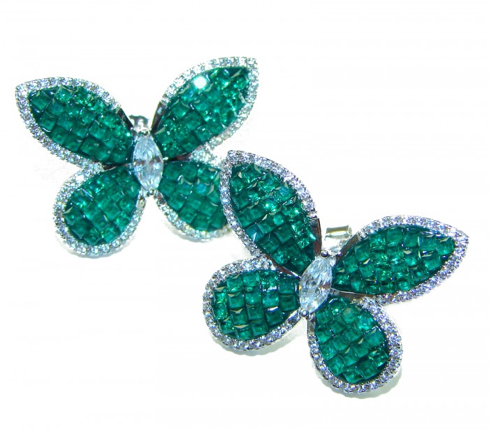 Incredible Butterflies genuine 10.5 CARAT Emerald .925 Sterling Silver handcrafted Earrings - photo 4