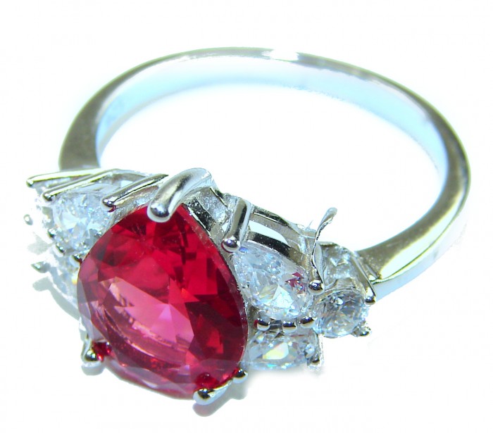 Giovanna - Magnificent Jewel 7.5 carat Ruby .925 Sterling Silver handcrafted incredible ring s. 8 - Close-up of 7.5 carat ruby ring with diamond accents in sterling silver