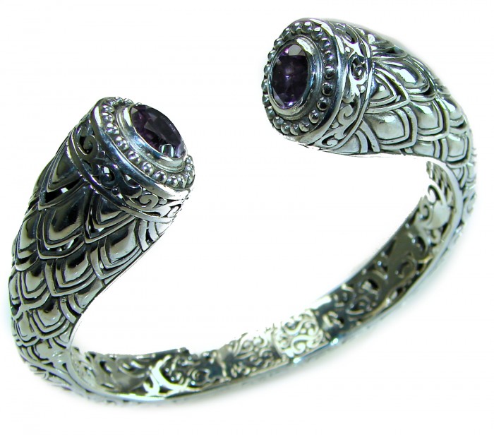 Bali Legacy 49.5 grams authentic 8.9 carat Amethyst Floral Bracelet in .925 Sterling Silver handcrafted bracelet - photo 2
