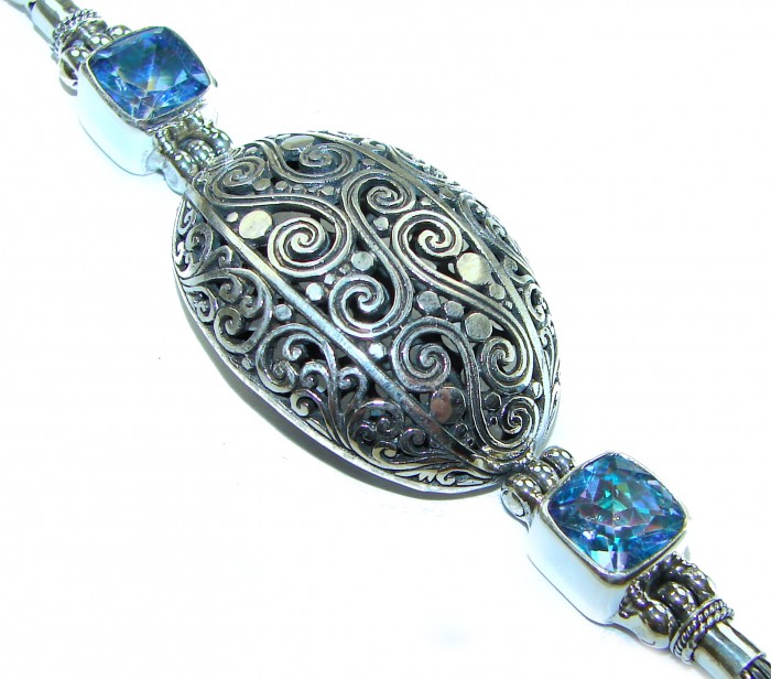 Bali Legacy 8.5 carat authentic Swiss Blue Topaz Floral Bracelet in .925 Sterling Silver - photo 1