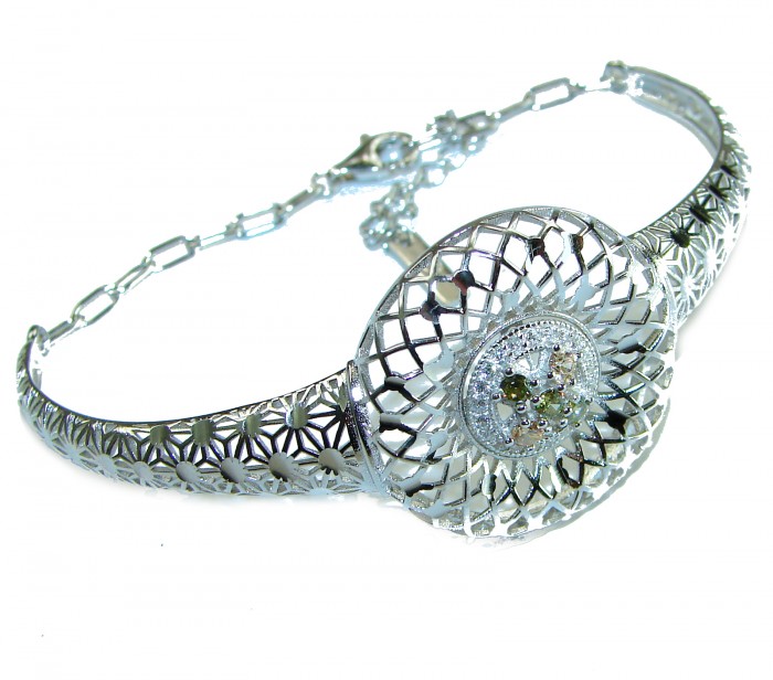 Casablanca - authentic 3.2 carat Yellow Sapphire .925 Sterling Silver Bracelet - Side view of Casablanca bracelet with yellow sapphire and filigree detail