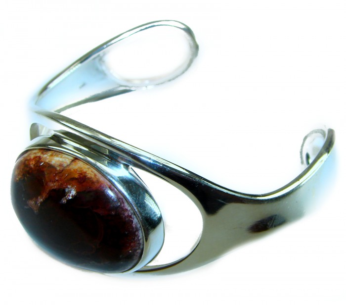 Sahara dunes 47.4 carat Mexican Opal handmade .925 Sterling Silver Bracelet / Cuff - Side view of Mexican Opal bracelet, Sterling silver, handmade design