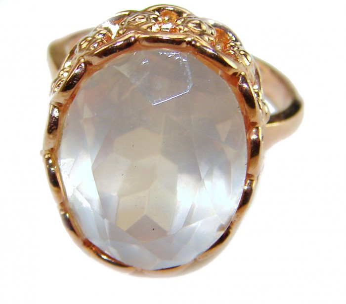 Authentic 18.5 carat Brazilian Rose Quartz 14K Rose Gold over .925 Sterling Silver incredible Ring size 6 - Close-up of 18.5 carat rose quartz in 14K rose gold setting