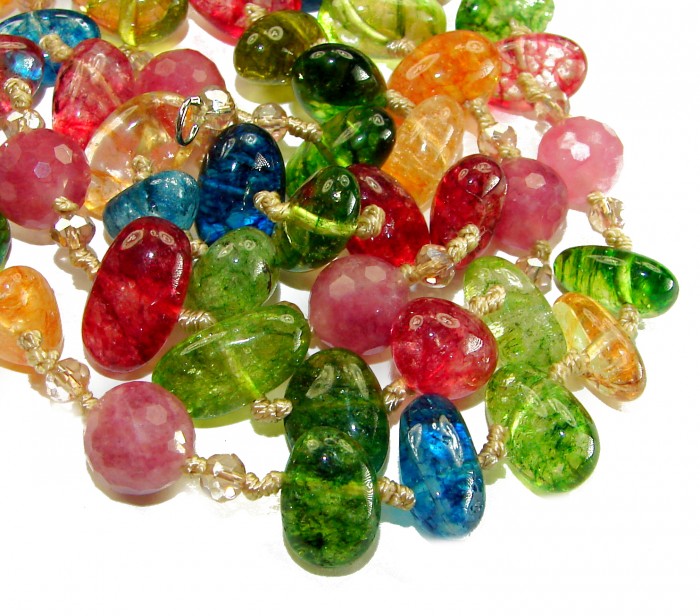 Infinity authentic 114.5 carat Brazilian Tourmaline .925 Sterling Silver handcrafted necklace - Close-up of multicolored Brazilian tourmaline necklace stones