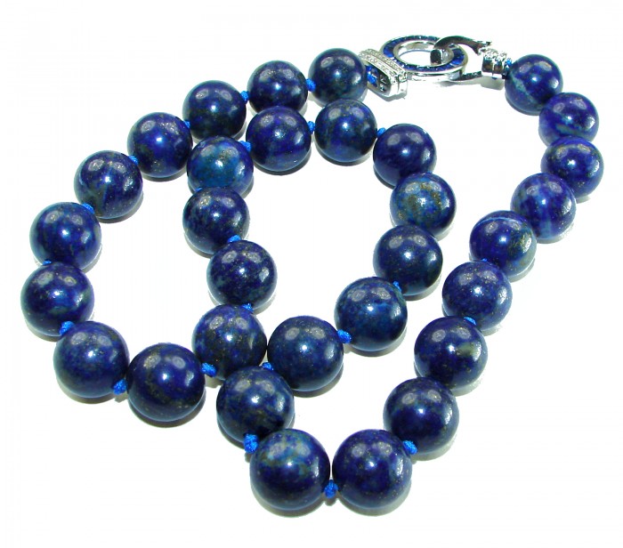 Boho Style 105.2 grams Lapis Lazuli .925 Sterling Silver handmade necklace - Lapis Lazuli necklace with clasp detail, Boho Style, 105.2 grams