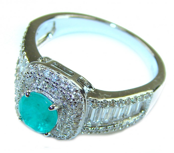 Round Cut 1.8 ctw Paraiba Tourmaline .925 Sterling Silver handcrafted Statement Ring size 8 - Side view of Paraiba Tourmaline ring in .925 Sterling Silver
