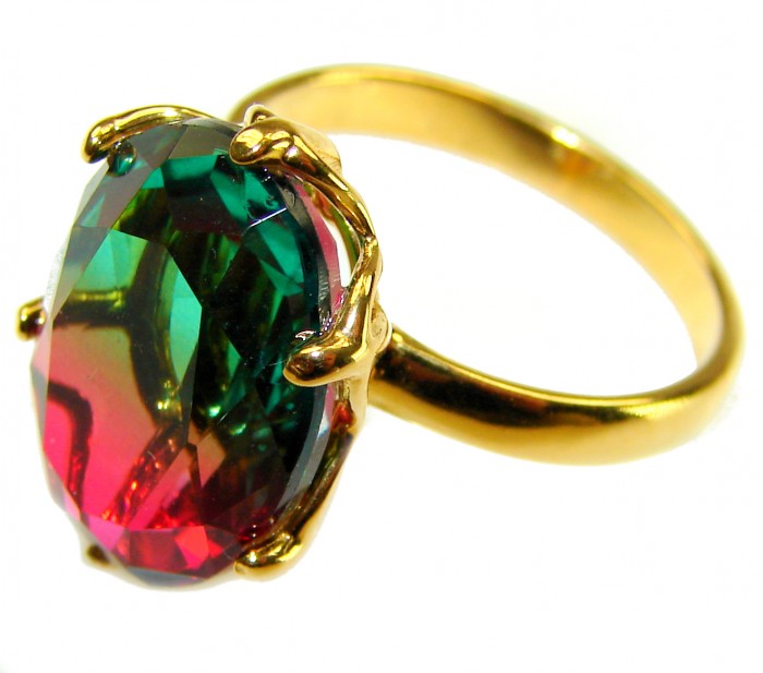 Rio De Janeiro 19.8 carat Brazilian Tourmaline .925 Sterling Silver Perfectly dipped in 18K Gold handcrafted Ring s. 9 1/4 - Close-up of a Brazilian Tourmaline ring in gold setting.
