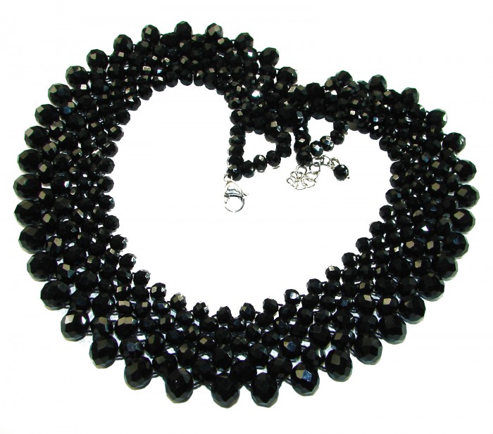 Rachel 250 carat Authentic Onyx .925 Sterling Silver handmade Necklace - Black onyx necklace with sterling silver clasp, top view.