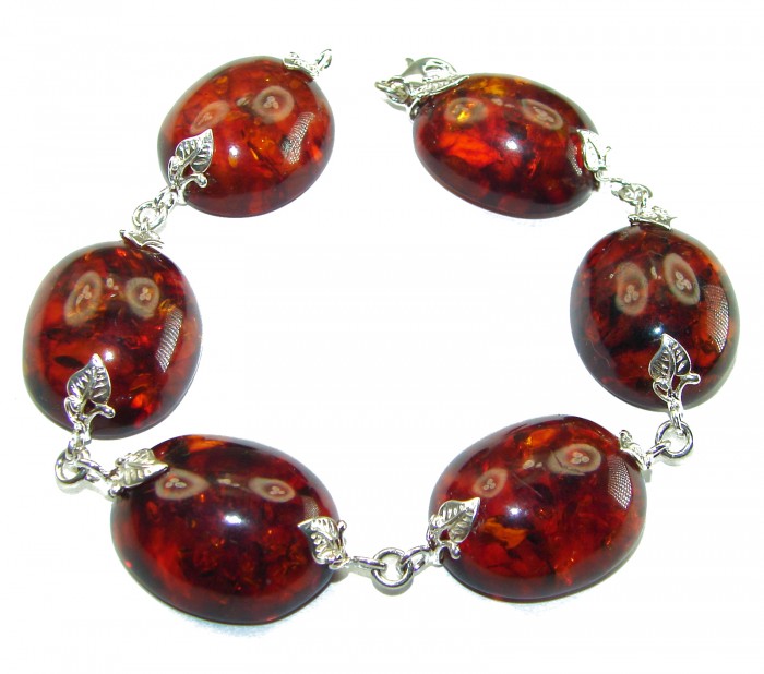 Cognac Color Beautiful Amber .925 Sterling Silver handcrafted Bracelet - photo 2