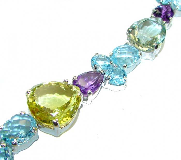Striking Beauty Natural 128.5 carat Multigem .925 Sterling Silver handcrafted Statement Bracelet - photo 1