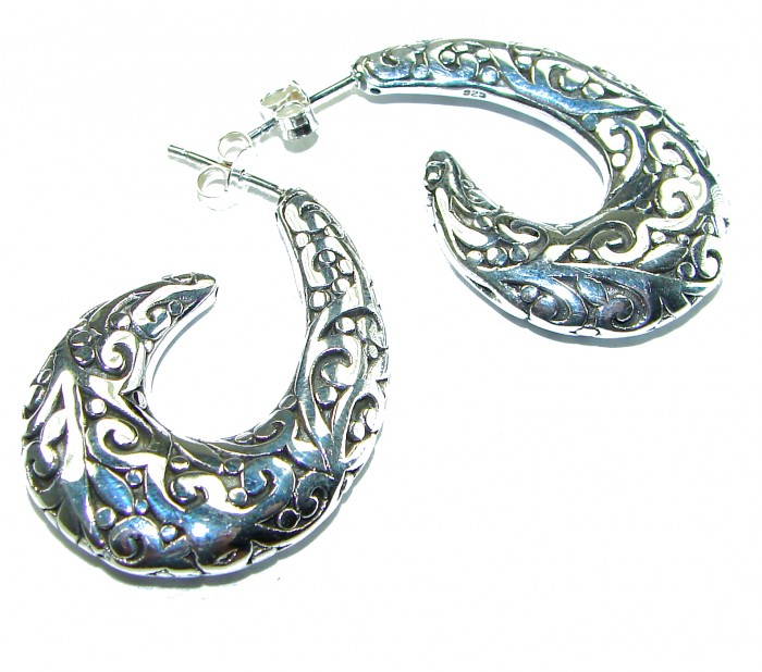 1 5/8 inches long - Free Spirit bohemian Style .925 Sterling Silver handmade Bali made Oversized Earrings - photo 2