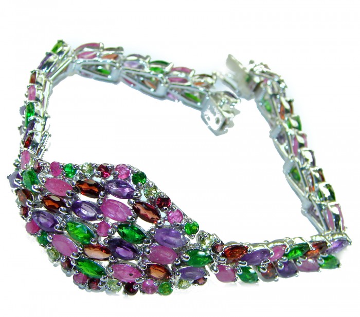 Carmen - Precious Natural 102.5 carat Ruby Emerald Amethyst .925 Sterling Silver handcrafted bracelet - photo 3
