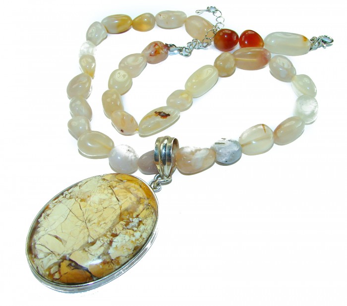 Handcrafted AAA quality Picture Jasper .925 Sterling Silver Necklace - Picture Jasper pendant necklace, side view, with .925 Sterling Silver setting.