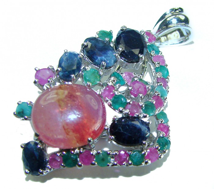 22.2 carat oval cut Brazilian Golden Tourmaline .925 Sterling Silver Perfectly handcrafted pendant - Pendant with colorful gemstones, including large Brazilian tourmaline.