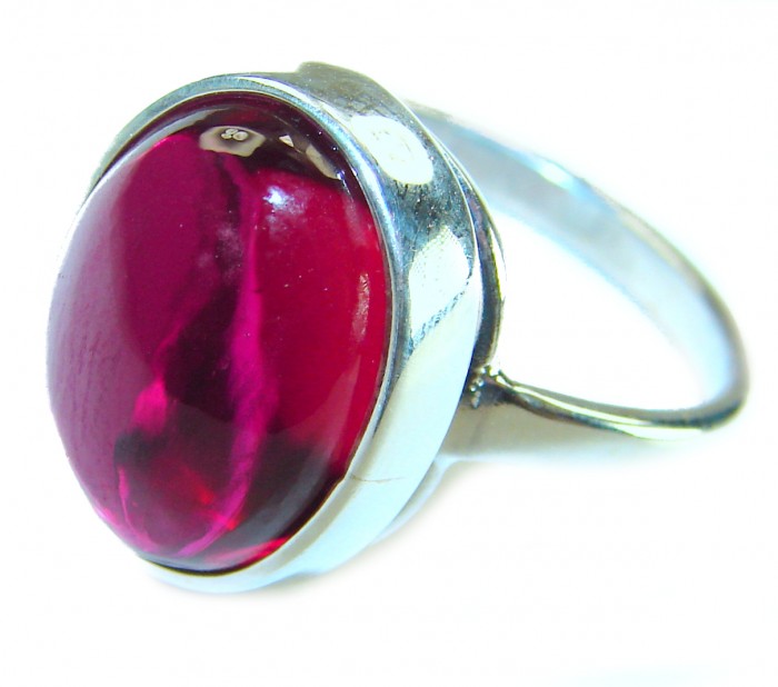 Passion 11.5 carat Ruby .925 Sterling Silver handcrafted Ring size 7 1/2 - Close-up of a 11.5 carat ruby ring in .925 sterling silver setting.
