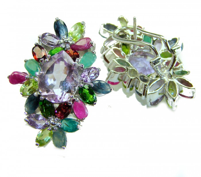 Isabella 15.5 carat Ametrine .925 Sterling Silver HANDCRAFTED Earrings - Close-up of Isabella 15.5 carat Ametrine earrings on white background.