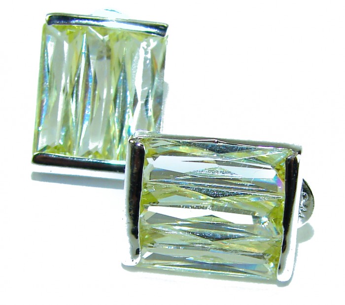 Cubic Zirconia .925 Sterling Silver handmade earrings - Close-up of cubic zirconia sterling silver earrings with a clear shine.