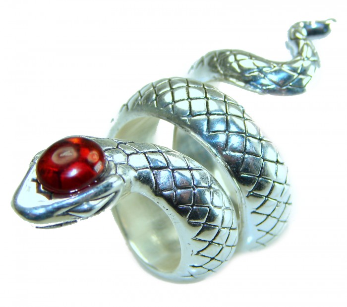Large Boa Snake 4.2 carat Ruby .925 Sterling Silver handcrafted Statement Ring size 7 - photo 3