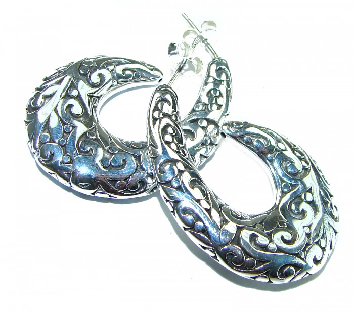 1 5/8 inches long - Free Spirit bohemian Style .925 Sterling Silver handmade Bali made Oversized Earrings - photo 1