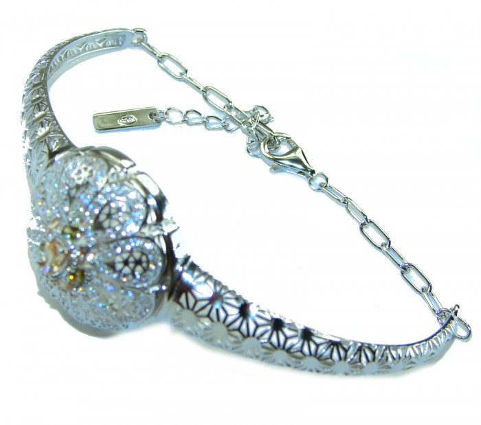 Casablanca - authentic 3.2 carat White topaz .925 Sterling Silver Bracelet - Side view of Casablanca bracelet with clasp detail and topaz stones.