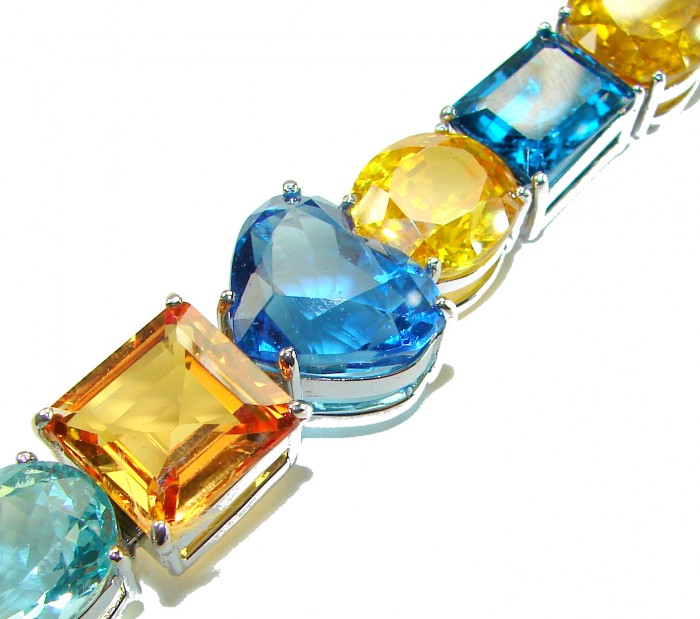 Tutti Frutti 65.5 CARAT MUTIGEM .925 Sterling Silver brilliantly handcrafted Bracelet - Close-up of multigem sterling silver bracelet stones.