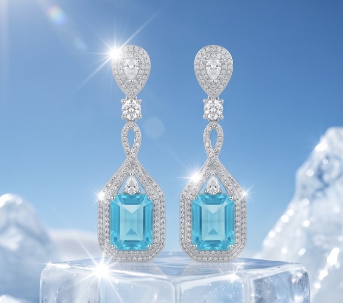 Bellissima Incredible 12.5 carat Paraiba Tourmaline .925 Sterling Silver entirely handmade earrings - Front view of Bellissima Paraiba Tourmaline 12.5 carat earrings.