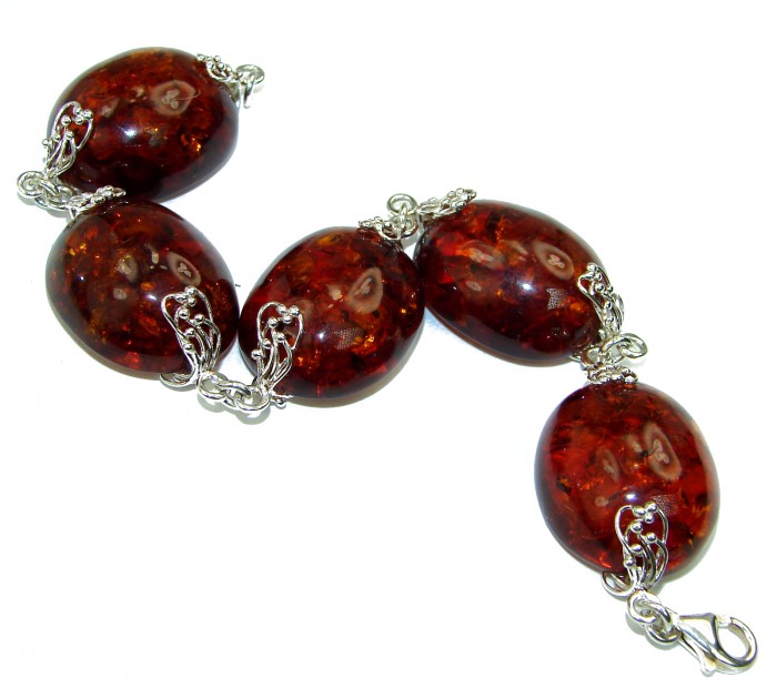 Cognac Color Beautiful Amber .925 Sterling Silver handcrafted Bracelet - photo 1
