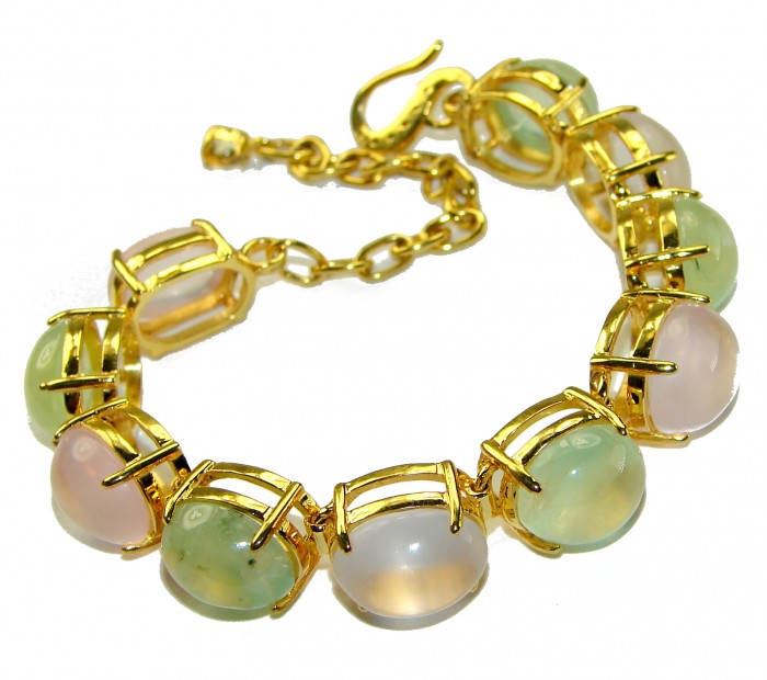Tutti Frutti Mesmerizing Rose Quartz Prehnite 18K Gold over .925 Sterling Silver handmade Bracelet - photo 4