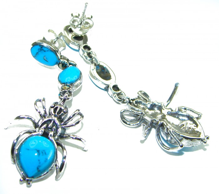Spiders Natural Turquoise .925 Sterling Silver handmade stud earrings - photo 1
