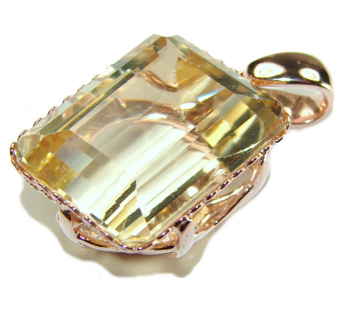 Emerald cut 10.3 carat Lemon Quartz 14K Gold over .925 Sterling Silver handcrafted pendant - photo 2
