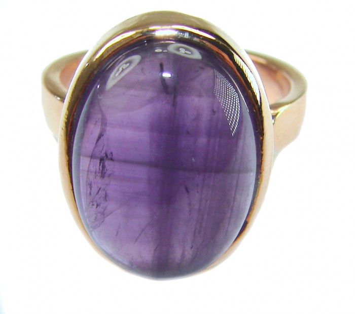 Top quality 16.2 carat Amethyst .925 Sterling Silver dipped in 18K Gold Handcrafted Large Ring size 7 3/4 - Close-up of a 16.2 carat amethyst ring in .925 sterling silver setting.