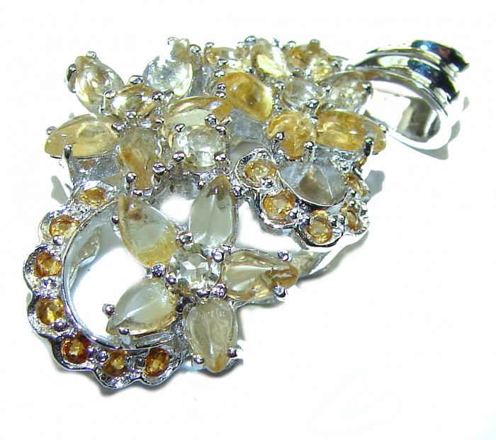 Splendid 110.5 carat Citrine .925 Sterling Silver Handcrafted Statement pendant - Citrine 110.5ct sterling silver pendant, detailed angled view.